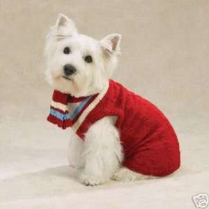  Zack & Zoey Cable Knit Varsity Dog Sweater RED LARGE 