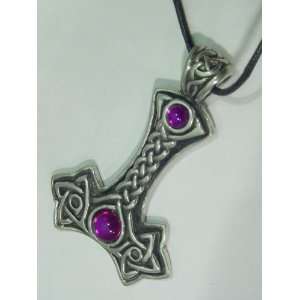  Pewter Thors Hammer with Purple Celtic Norse Viking 