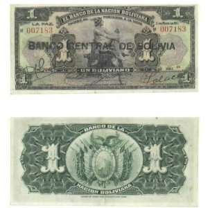  Bolivia 1911 (1929) 1 Boliviano, Pick 112 with black 