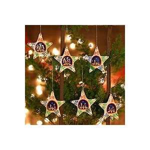  Ceramic ornaments, White Christmas Stars (set of 6 