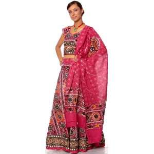  Magenta Ghagra Choli from Kutch with Embroidered Sequins 