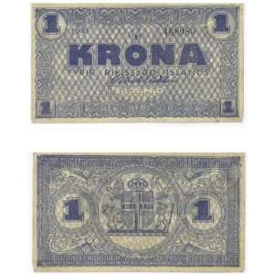  Iceland 1941 (1945) 1 Krona, Pick 22j 