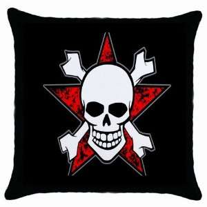  Throw Pillow Case Black Skull Digital Star Red Office 