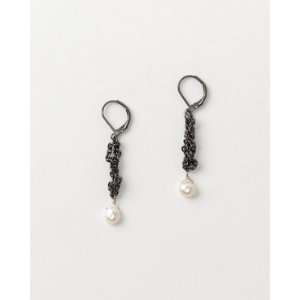  Coldwater Creek Pearl and chain Onyx earrings Jewelry