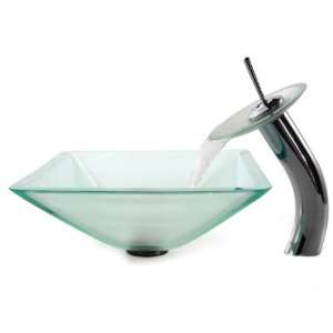Kraus C GVS 901FR 19mm 10CH Frosted Aquamarine Glass Vessel Sink and 