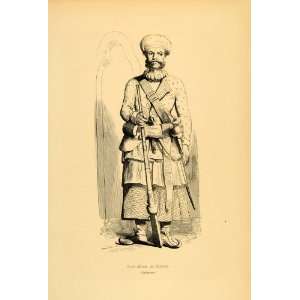  1843 Engraving Costume Man Sepoy Officer India Uniform 