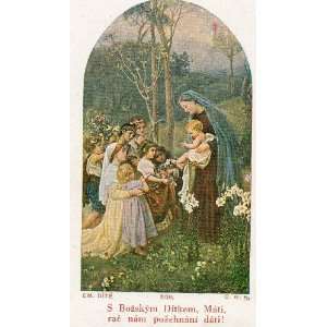 Vintage Czech Prayer card E.M. DITE 508 cmk, S BOZSKYM DITKEM, MATI 