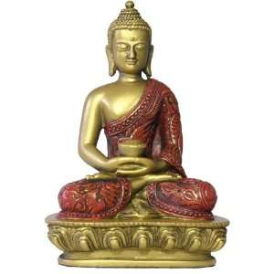  Nepali Buddha in Meditation Pose Statue, Gold and Red   O 