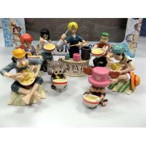  One Piece Characters Eating 8 pc Figure Set + Pin Toys 