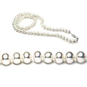   22 Inch 8.0 9.0mm White Semi Round Freshwater Cultured Pearl Necklace