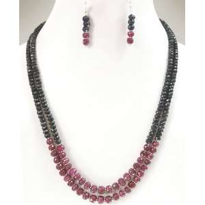  Designer 2 Strands Natural Faceted Sapphire & Ruby Beaded 