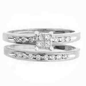  1/3 Carat Princess Round Diamond 14k White Gold Bridal Set Ring 