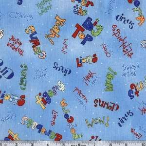  45 Wide Clowning Around Circus Words Blue Fabric By The 