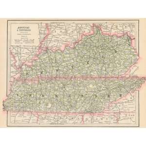    Cram 1885 Antique Map of Kentucky & Tennessee