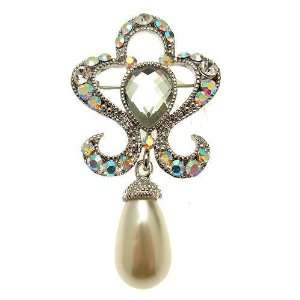  Acosta   Crystal & Faux Pearl Charm   Vintage Style Brooch 