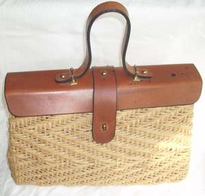 Vintage Etienne Aiger Handmade Woven Straw and Leather Handbag  
