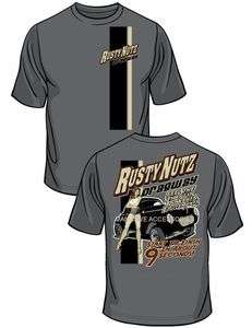 Gray RUSTY NUTZ Dragway T Shirt Feel the Thrills Power & Excitement 
