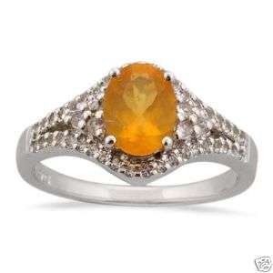 925 Sterling Silver Fire Opal and White Topaz Ring  