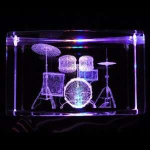 Drums Set 3D Laser Etched Crystal includes Two Separate LEDs Display 