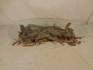 Mid Century Driftwood & Glass Coffee Table (00116)r.  