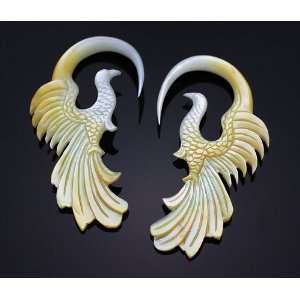  8g 3MM Mother of Pearl Peacock Wings Hanging Shell Ear 
