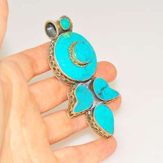 BOLD Sterling Silver TURQUOISE Nepal Inlay Pendant  