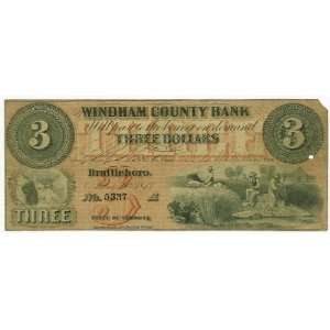   1858 3 Dollars WIndham County Bank, VT 40 G6a 