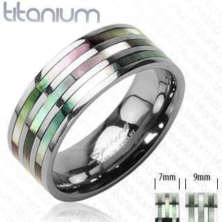 Solid titanium mens ring with Triple Abalone Inlayed engagement 