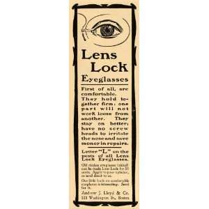   Vintage Ad Lens Lock Eyeglasses Andrew J. Lloyd Co   Original Print Ad