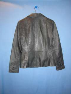 Vintage Sharp Blue Leather Blazer Jacket 2P 2 Petite 0 0P  