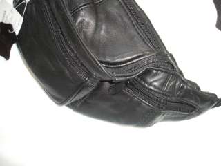Black Leather Waist Pouch 5 Pocket Adjustable Fanny Bag  