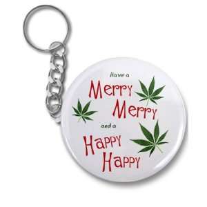   MERRY HAPPY HAPPY Christmas New Year 2.25 Key Chain 