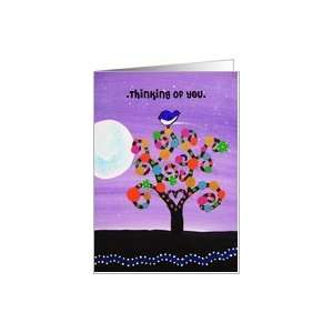  Thinking of you  Painted dotted tree with purple night sky and moon 