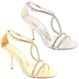 WOMENS DIAMANTE HEELS WEDDING PARTY SANDALS SHOES 3 8  
