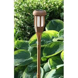  Solar Mini Tiki Torch   Wicker Adjustable with Auto On Off 