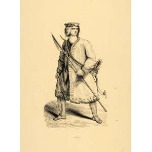  1843 Engraving Costume Yakut Man Spear Sakha Siberia 