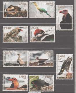 Zaire stamp set MNH FAUNA BIRDS cat 1110   1119  