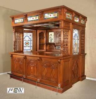 5Ft SOLID MAHOGANY Stained Glass HOME PUB BAR w/ Lighted Canopy 