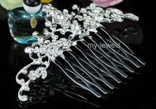 Bridal Wedding Flower Sparkling Crystal Quality Hair Comb T1179  