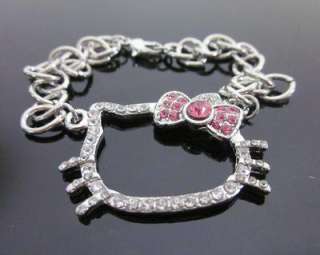 hello kitty KT pink bow bracelet crystal quality Z13  