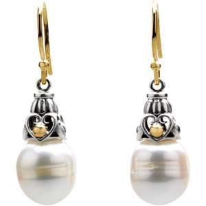 67370 Ster/14Ky Pair 11.00   12.00 Mm Circle Freshwater Cultured Pearl 