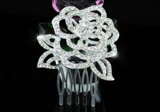 3D Rose Wedding Bride Silver Plated Hair Comb T1341  