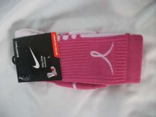 NIKE ELITE KAY YOW SOCKS PINK and WHITE BREAST CANCER SIZE 6 8 MENS 6 