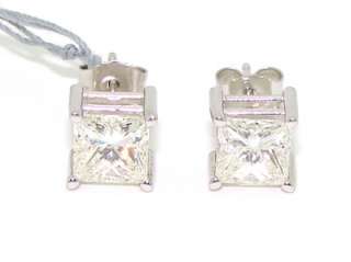 EGL Certified 18kt White Gold 2ct Princess Cut Diamond I VS1 Stud 