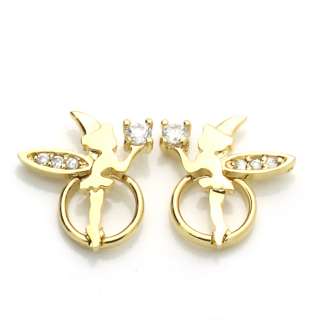 14K Yellow Gold Plated Angel CZ Stud Screw Back Earrings For Children 