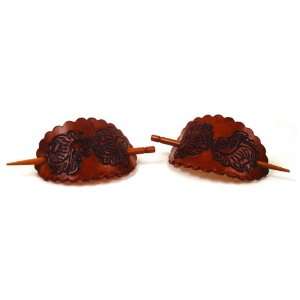  Leather Tooled Hair Barrette Fair Trade   Set of 2 