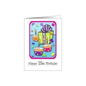  75 Years Old Lit Candle Cupcake Birthday Card Confetti 
