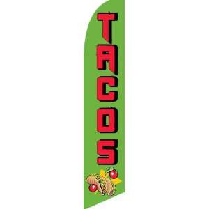 12ft x 2.5ft Tacos Feather Banner Flag Set   INCLUDES 15FT POLE KIT w 