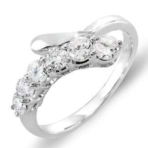CERTIFIED 14k White Gold White Round Diamond Ladies Journey Ring (0.75 