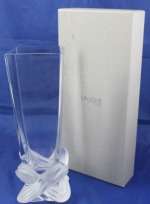This item is a 100% authentic Lalique clear crystal vase with a satin 